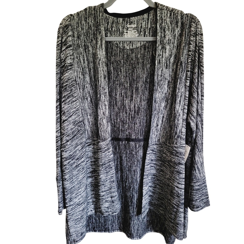 Soma Melange M Wrap Long Sleeve Open Black Silver Striped Medium NWT RV $79